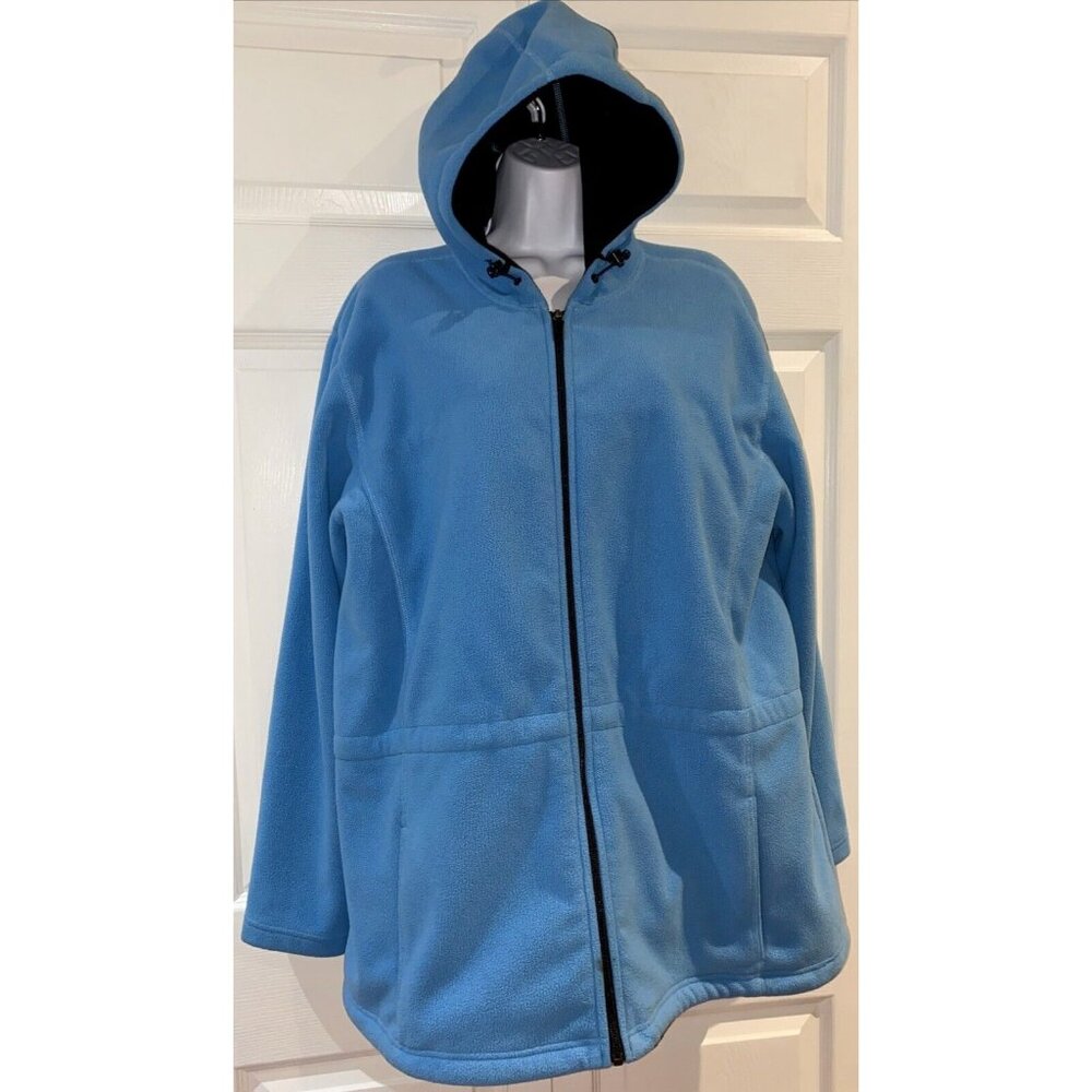 Lands End Women’s Blue Fleece Full Zip Jacket Drawstring with Hood Size XL 18-20